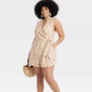 A New Day Linen Blend Floral Print Sleeveless Romper Size 4X NWT